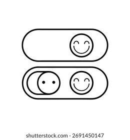 Minimalist Line Art of Toggle Switches with Mood Faces – Black and White Icon for UI Controls, Settings, and User Interaction