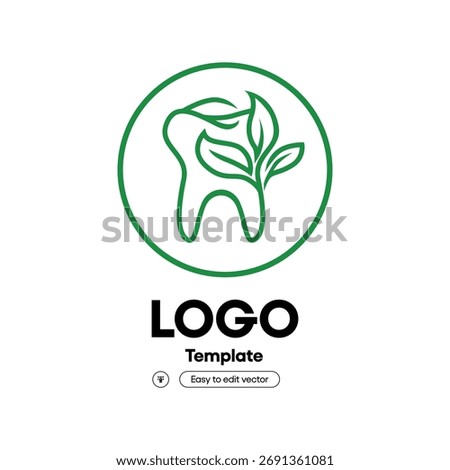 Minimalist Line Art Tooth with Leaf Icon in Circle Shape