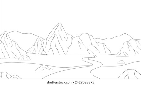 Minimalist line art of a tranquil mountain scene