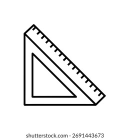 Linha de arte minimalista da régua triangular - preto e branco conjunto quadrado ícone para geometria, arquitetura e desenho técnico