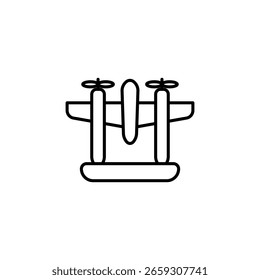 Minimalist Line Art Twin Engine Airplane Isolated On White