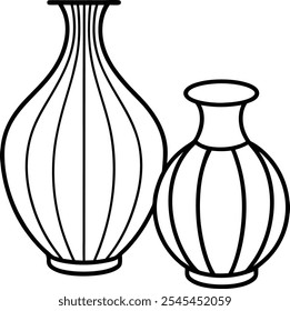 Minimalist Line Art of Two Decorative Vases with Striped Pattern