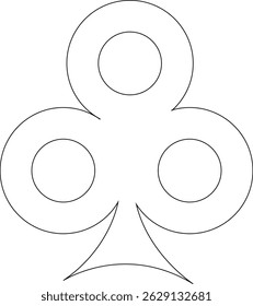 Minimalist line art vector of the clubs card symbol, featuring clean, bold outlines and balanced curves. Ideal for playing card designs, icons, or graphic elements.
