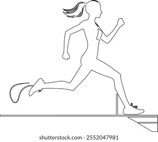 Minimalist line art vector design of a runner crossing the finish line, capturing the dynamic motion and triumph of victory in clean, elegant strokes.