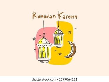 Minimalist Line Art Vektor Grußkarte für Ramadan Kareem
