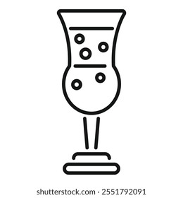 Minimalist line art vector icon of a hurricane glass with cocktail and bubbles, isolated on a white background