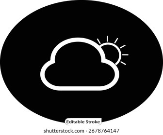 A minimalist line art vector icon showing a sun behind a cloud, representing partly cloudy weather. Ideal for web design, app user interfaces, and digital projects.