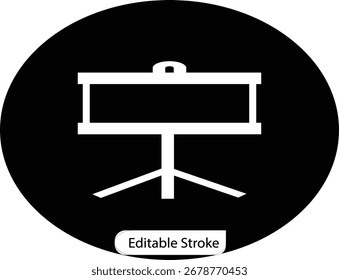 A minimalist line art vector icon showing a portable projector or presentation screen on a stand. Ideal for apps and websites related to business, education, and meetings.