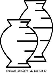 Icono minimalista del Vector del arte de la línea de dos floreros de cerámica elegantes