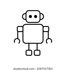 Minimalist line art vector illustration of a simple robot with a square body and circular eyes, symbolizing AI and robotics
