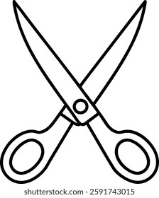 A minimalist line art vector illustration of scissors, featuring clean and sharp lines that highlight the sleek design. Perfect for modern, simple, and professional projects needing clear and precise 