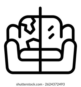 Ilustração vetor de arte de linha minimalista de um ícone de sofá de couro danificado para design de interiores e conceitos de móveis em preto e branco