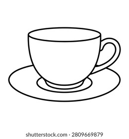 Minimalist line art vector illustration of a coffee cup and saucer
