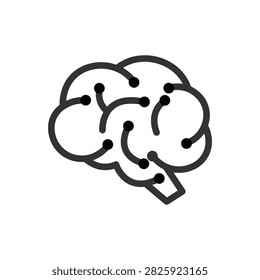 A minimalist line art vector illustration of a human brain with a neural network structure. The dark grey outline forms the shape of a brain, with internal connection lines leading to several black circular nodes. This graphic symbolizes artificial intelligence, machine learning, deep learning, cognitive computing, and the fusion of technology and biology. Isolated on a solid white background, it's suitable for logos, icons, presentations, websites, and any content related to smart technology, neuroscience, and digital innovation.

#ArtificialIntelligence #MachineLearning #DeepLearning #Brain #NeuralNetwork #AI #Technology #Icon #Vector #LineArt #Innovation #Cognitive #TechLogo #BrainPower #Neuroscience