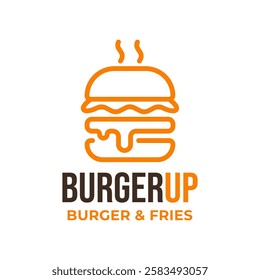 Minimalist Line Art Vector Logo of a Delicious Burger with Fresh Vegetables, Grilled Meat, and Sesame Bun – Modern and Clean Design for Restaurants, Burger Stalls, and More