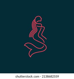 Minimalist line art vector mermaid logo, mermaid design and illustration, cafe, bar or spa logo concept