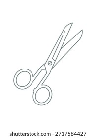 Minimalistischer Linien-Kunstvektor der offenen Schere. Geeignet für Bürobedarf, Schulbildung, Schneiderei und Friseurarbeiten.