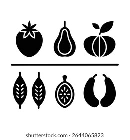 Vetor de arte de linha minimalista de legumes e frutas isoladas no fundo branco. Perfeito para alimentos saudáveis, mercados orgânicos e projetos de design botânico. EPS e PNG incluídos.