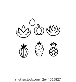Minimalist line art vector of vegetables and fruits isolated on white background. Perfect for healthy food, organic markets, and botanical design projects. EPS and PNG included.