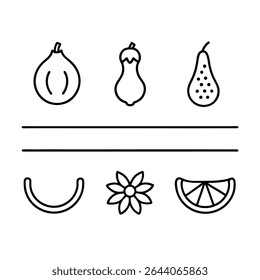 Minimalist line art vector of vegetables and fruits isolated on white background. Perfect for healthy food, organic markets, and botanical design projects. EPS and PNG included.