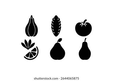 Minimalist line art vector of vegetables and fruits isolated on white background. Perfect for healthy food, organic markets, and botanical design projects. EPS and PNG included.