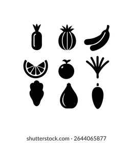 Minimalist line art vector of vegetables and fruits isolated on white background. Perfect for healthy food, organic markets, and botanical design projects. EPS and PNG included.