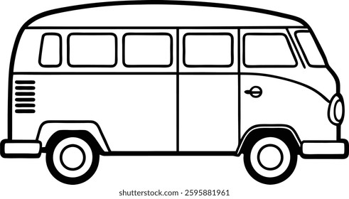 Minimalist line art of a vintage van