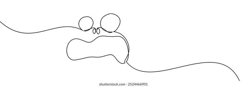 Minimalist line art of a whimsical face featuring round glasses and a wide mouth. Abstract and playful design perfect for fun and lighthearted artwork.