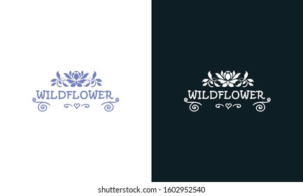 Minimalist line art Wild flower logo. This logo icon incorporate with flower and brand name in the creative way.