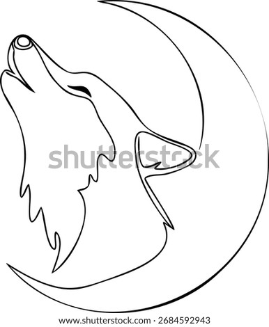 Minimalist line art a wolf howling at a crescent moon Continous line drawing animal