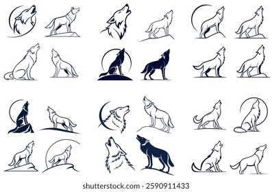 Minimalist Line Art Wolf Silhouette – Elegant Wild Animal Vector for Logos and T-Shirts