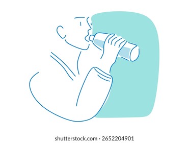 arte minimalista da linha de uma mulher bebendo de uma garrafa, simbolizando hidratação, estilo de vida saudável e refresco.