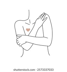 minimalist line art woman hugging