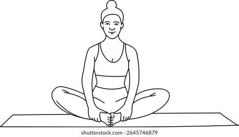 Minimalist line art of a woman in a yoga pose – elegant and calming illustration perfect for wellness blogs, meditation apps, fitness branding, and holistic lifestyle content. Ideal for promoting bala