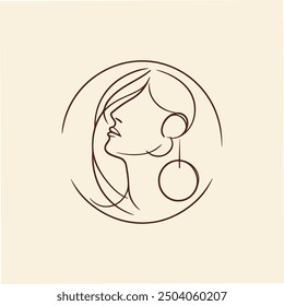 Minimalist Line Art of a Woman's Profile with Large Earrings - Elegant and Modern Design