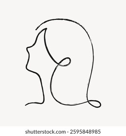 Minimalist line art of a woman's profile. Simple and elegant, this line drawing captures a woman's face with a single continuous line. Artistic and modern. Doodle illustration vector.