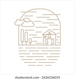 Minimalist Line Art Wood Cabin Logo – Simple Cottage Vector Illustration Design	