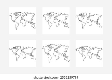 Minimalist Line Art World Map on White Background - Simplified Abstract Design
