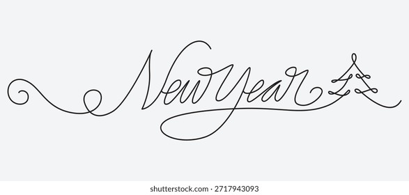 Minimalist Line Art Year. Continuous One-Line Drawing, New Year Continuous Line Art, Happy New Year Calligraphy
