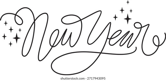 Minimalist Line Art Year. Continuous One-Line Drawing, New Year Continuous Line Art, Happy New Year Calligraphy
