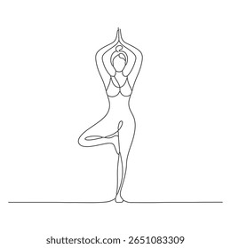 Minimalist Line Art of Yoga Pose Representing Balance and Mindfulness on the white background