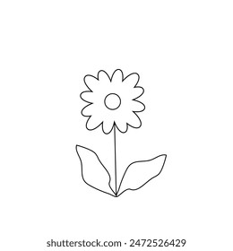Minimalist Line Art,Hand-drawn Floral Icon Elements, Flowers in Outline  Logo Style, Summer,spring Flower Foliage in Decorative Vector Illustration.
