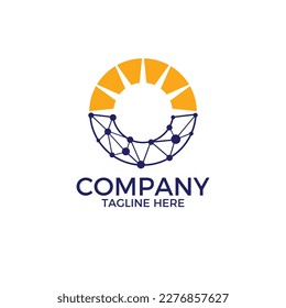 A minimalist line and circuit design with yellow color of sun. The logo is suitable for solar comany, engineering industry, network, computer, crypto and technology related industry