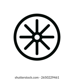 Minimalist Line Dharma Wheel Symbol Sign Icon in Simple Style