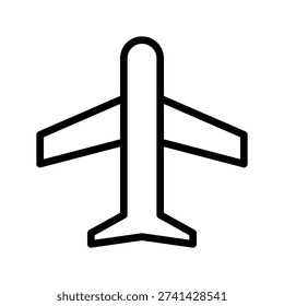 A minimalist line drawing of an airplane viewed from above, representing travel and aviation. Aviation Single Line Icon.
