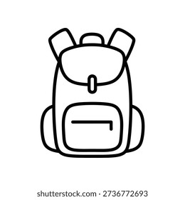 Minimalist line drawing of a backpack with two straps and a front pocket