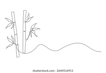 Minimalist Line Drawing of Bamboo Plants, Monoline Bamboo with Leaves,
