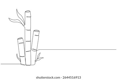Minimalist Line Drawing of Bamboo Plants, Monoline Bamboo with Leaves,
