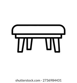 Minimalist line drawing of a bench with four legs and a cushioned seat, isolated on a white background.
