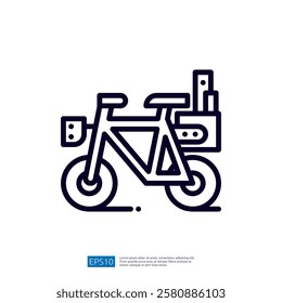 A minimalist line drawing of a bicycle with a basket, symbolizing transportation and leisure activities.